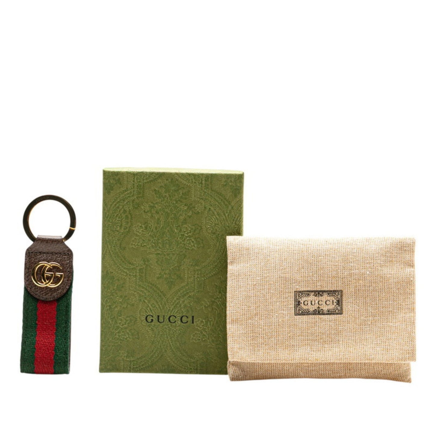 Gucci Ophidia Sherry Line Key Ring 479292 Brown Gold Leather Canvas