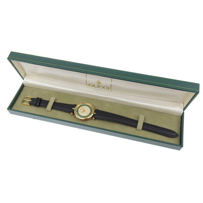 Gucci Sherry Line White Dial Gp/Leather Quartz 30Mm Boys 2 Hands Watch
