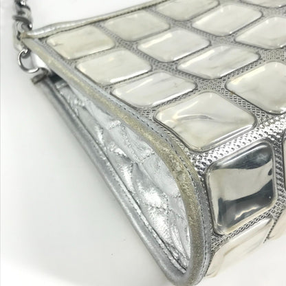 Chanel Cc Coco Mark Logo Ice Cube Chain Shoulder Bag In Silver Leather