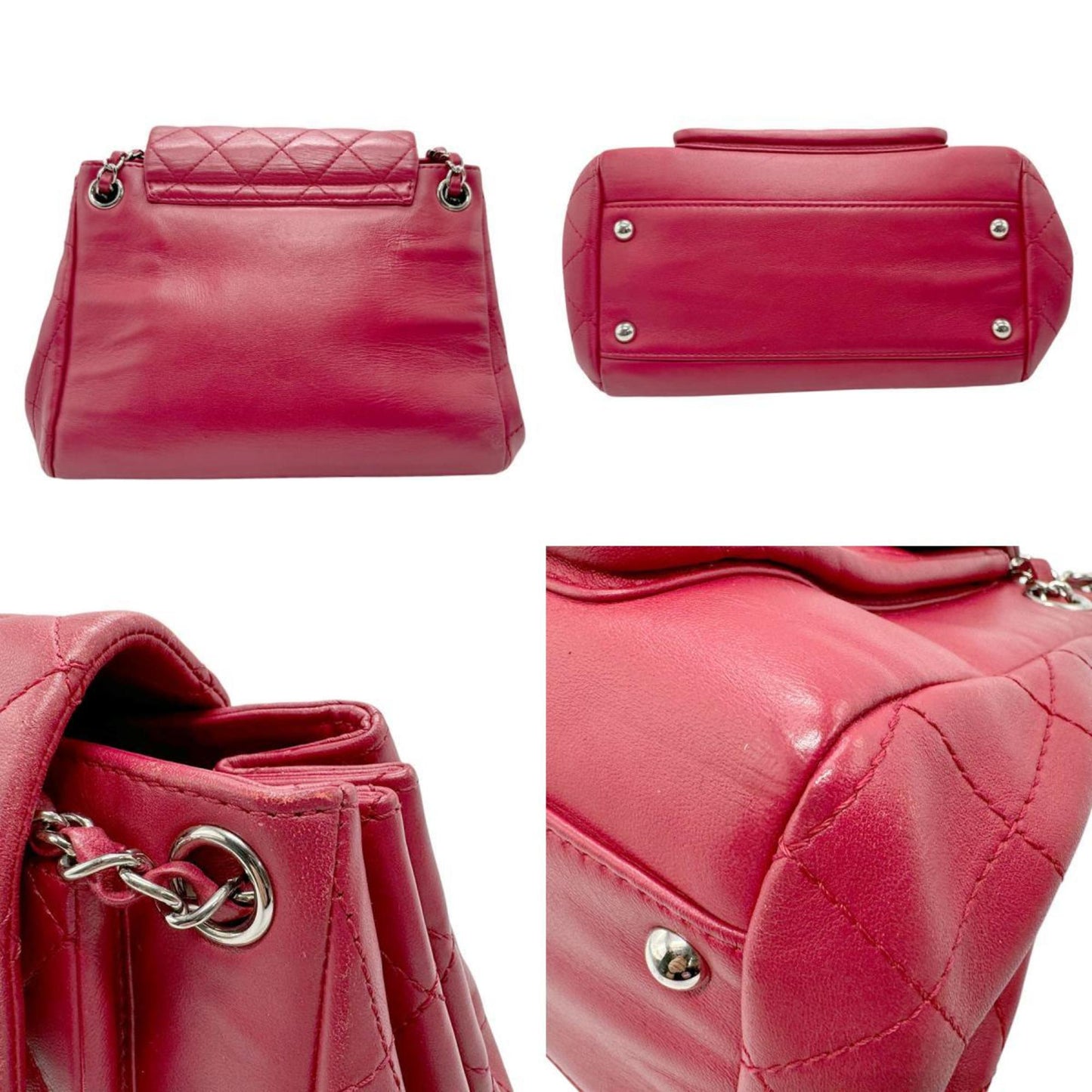 Chanel Shoulder Bag Lambskin Red Silver