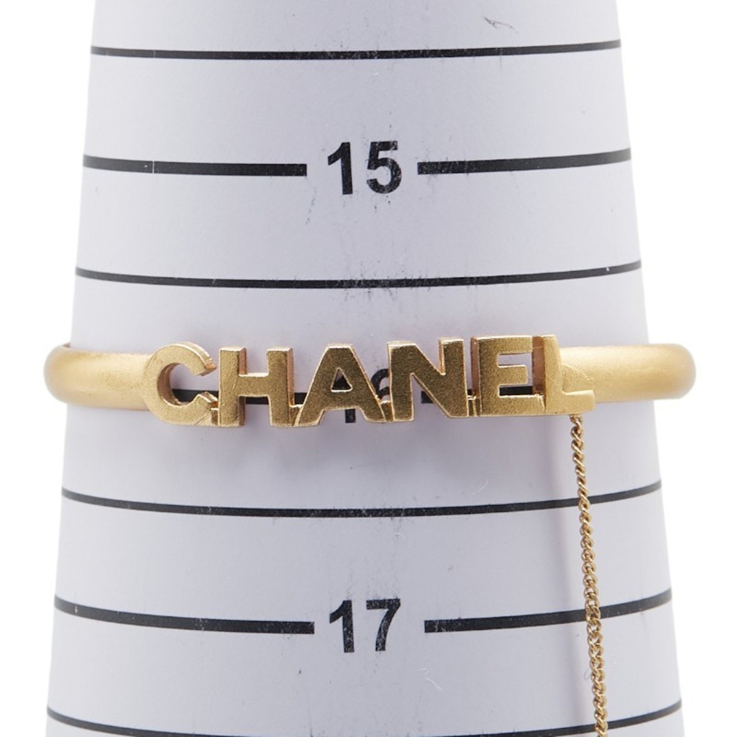 Chanel Coco Mark Logo Bangle Chain Ring Gold Plated Rhinestone
