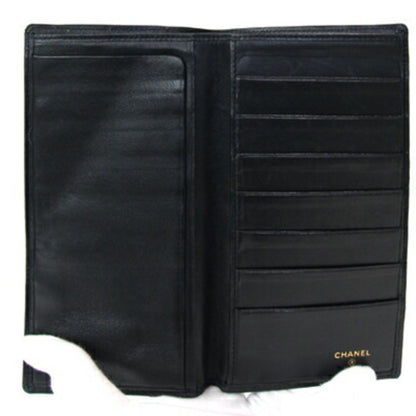 Chanel Bi-Fold Long Wallet Bicolor Black Leather Old Chanel