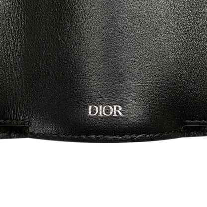 Christian Dior Dior Oblique Tri-Fold Wallet Navy Beige Canvas Leather