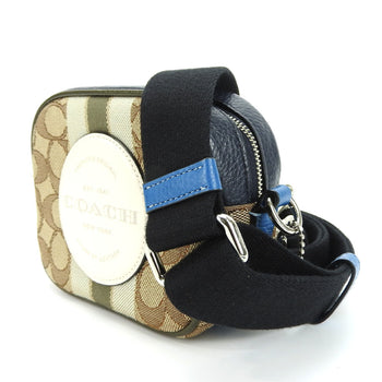Coach Shoulder Bag 2635 Signature Dempsey Canvas Leather Beige Blue Khaki Camera Pochette