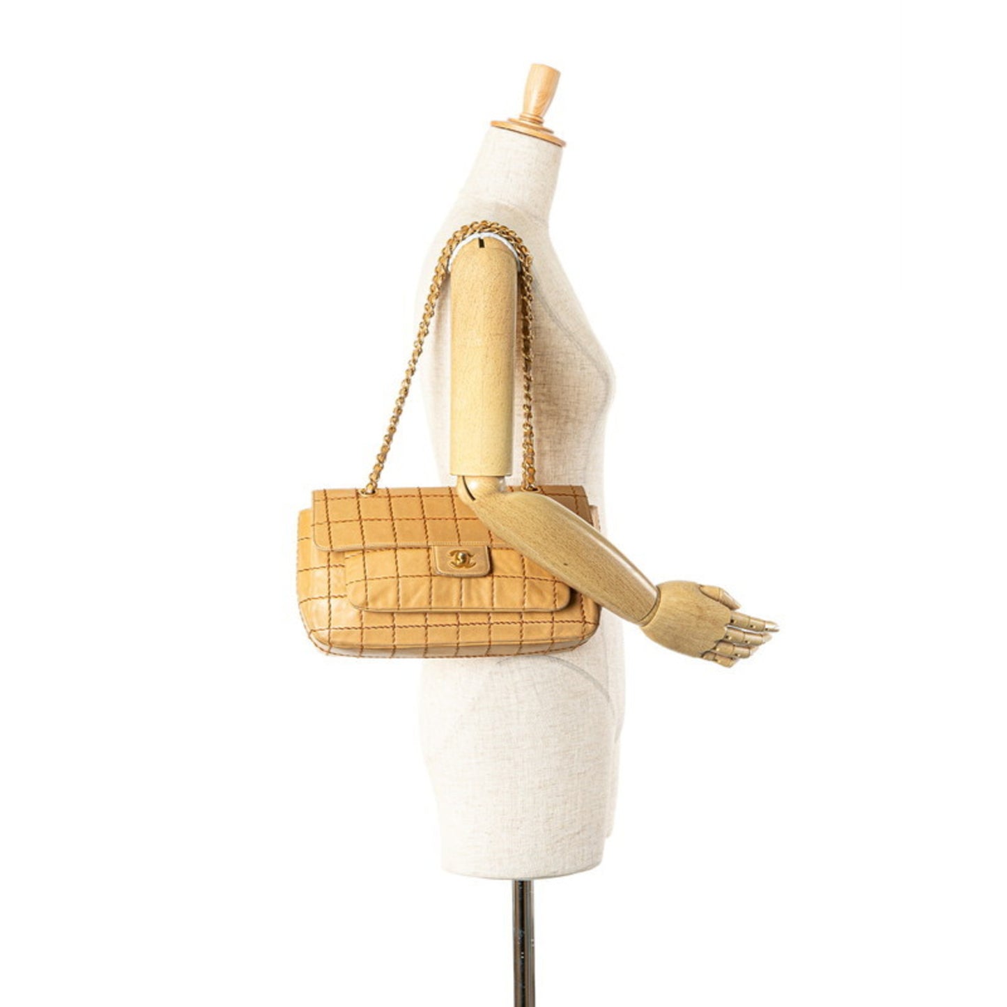 Chanel Wild Stitch Chocolate Bar Chain Shoulder Bag In Beige Lambskin