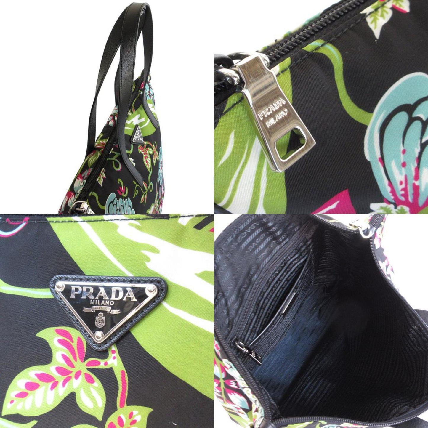 Prada Prada Tote Bag Shoulder Nylon Leather Black Multicolor Silver
