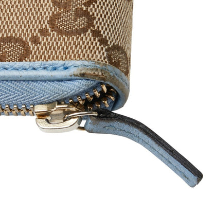 Gucci Gg Canvas Round Zip Long Wallet 363423 Beige Blue Leather
