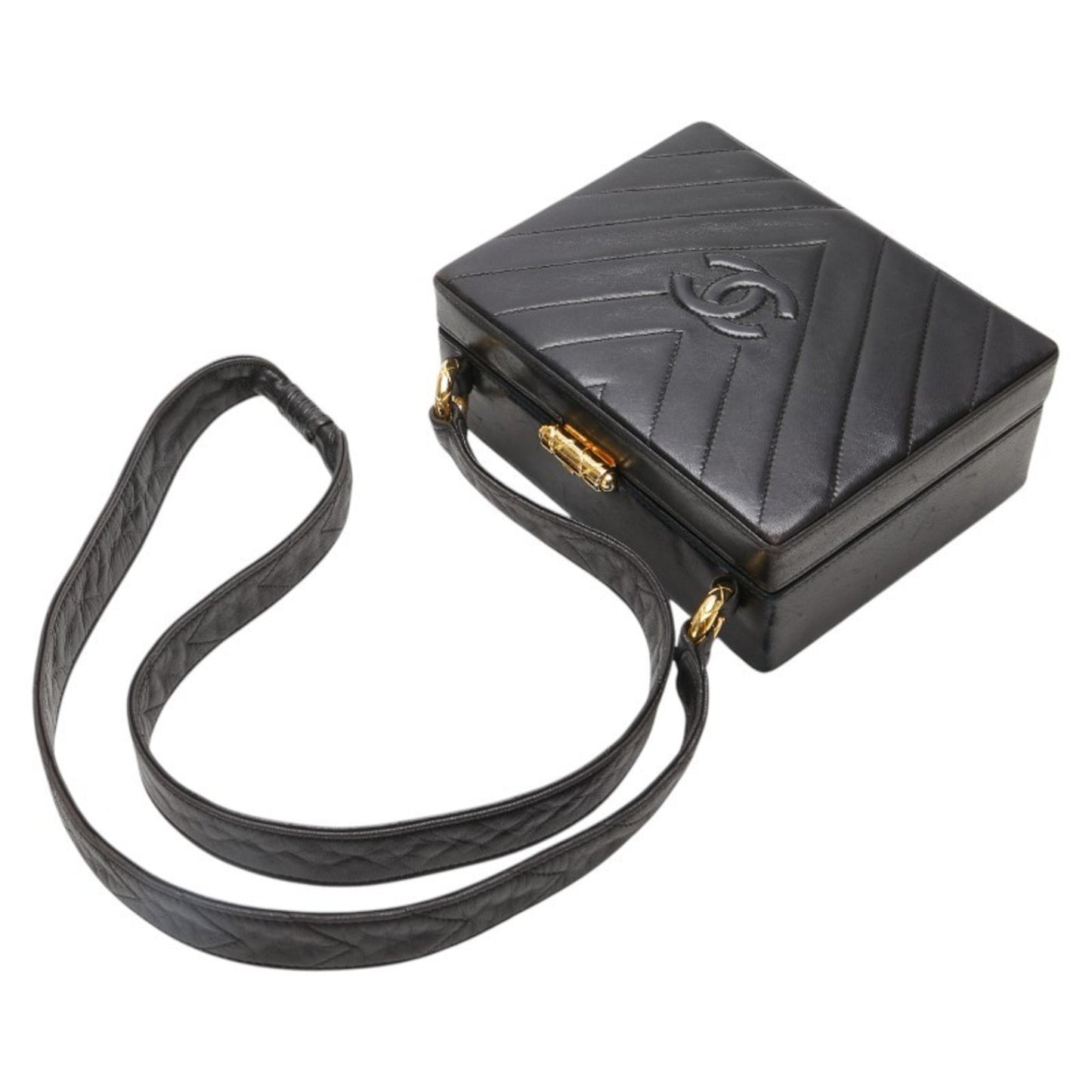 Chanel Chevron V-Stitch Shoulder Bag In Black Lambskin