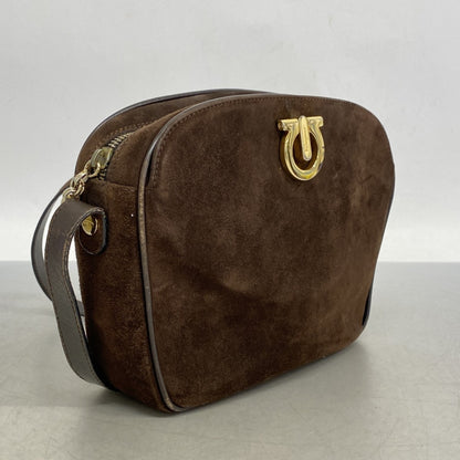 Salvatore Ferragamo Gancini Shoulder Bag In Brown Suede