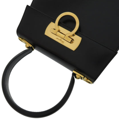 Salvatore Ferragamo Gancini Leather Handbag In Black With Gold Hardware
