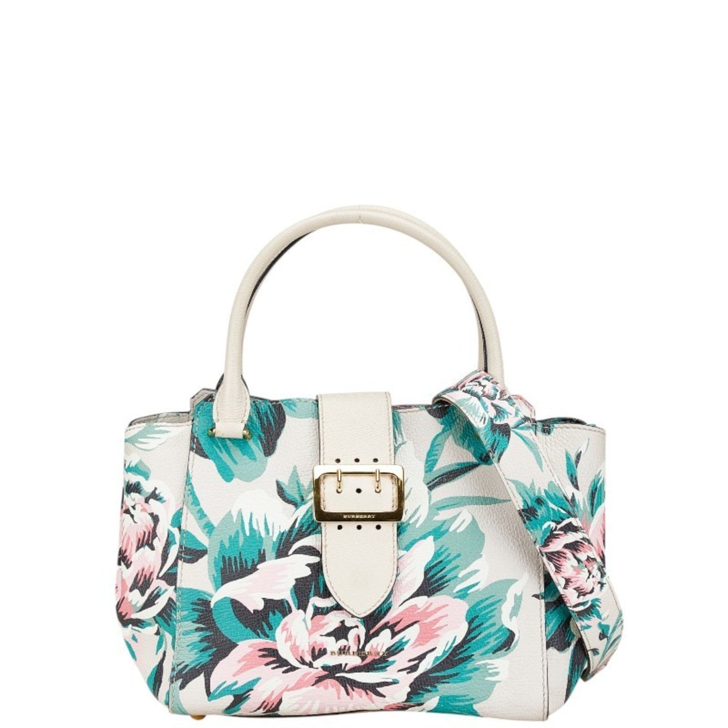 Burberry Check Buckle Tote With Floral Motif