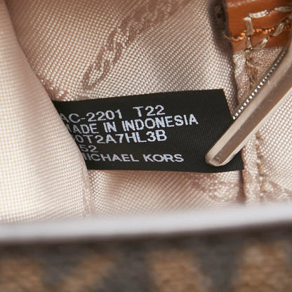 Michael Kors Mk Monogram Chain Shoulder Bag In Brown Leather