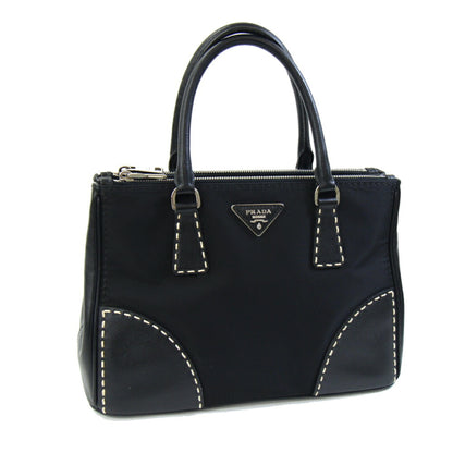 Prada Handbag B1801K Black Nylon Leather Stitching