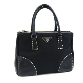 Prada Handbag B1801K Black Nylon Leather Stitching