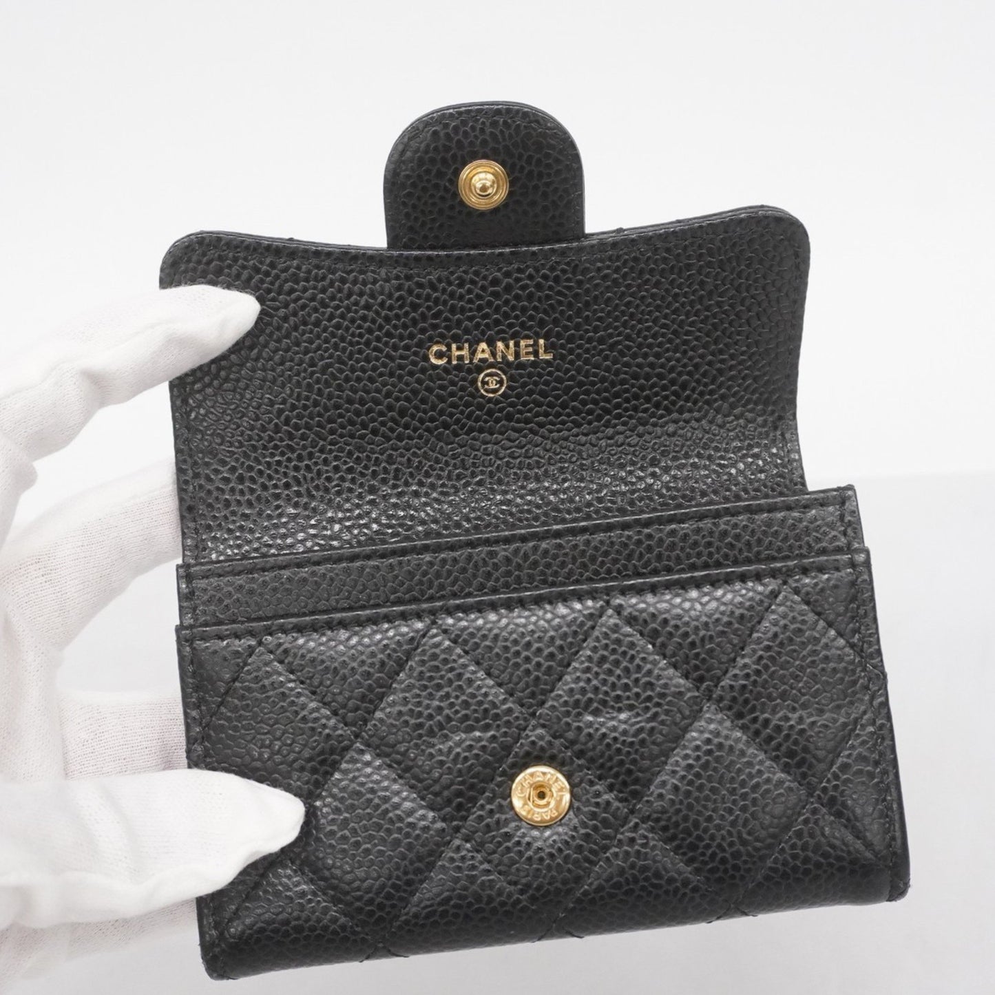 Chanel Matelasse Business Card Case In Caviar Leather