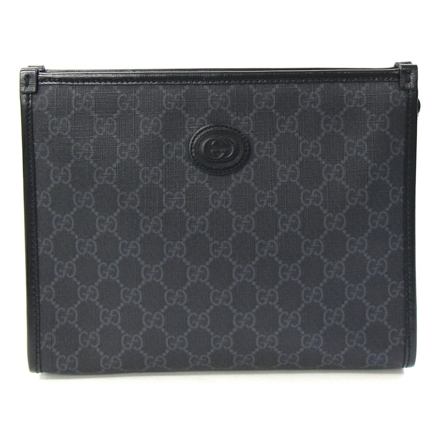 Gucci Interlocking G Clutch Bag 672956 Gray Black Pvc Leather Second Gg Supreme