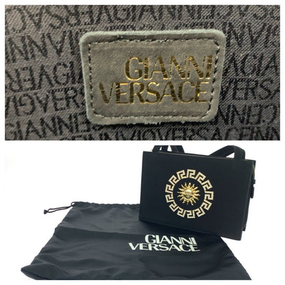 Gianni Versace Vintage Sunburst Black Suede Shoulder Bag With Gold Hardware