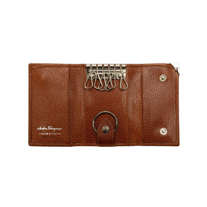 Salvatore Ferragamo F Metal Fittings Key Case 6-Fold Billfold 228105 Brown Leather