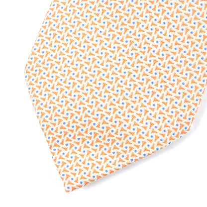 Hermes 659082T 100% Silk All-Over Print Tie In Orange And Blue