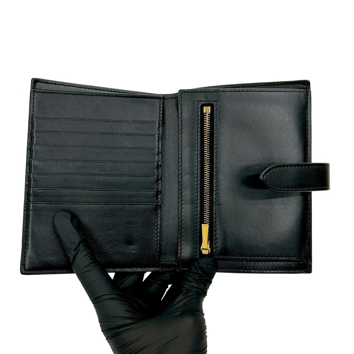 Celine Medium Strap Leather Compact Bifold Wallet With Coin Purse