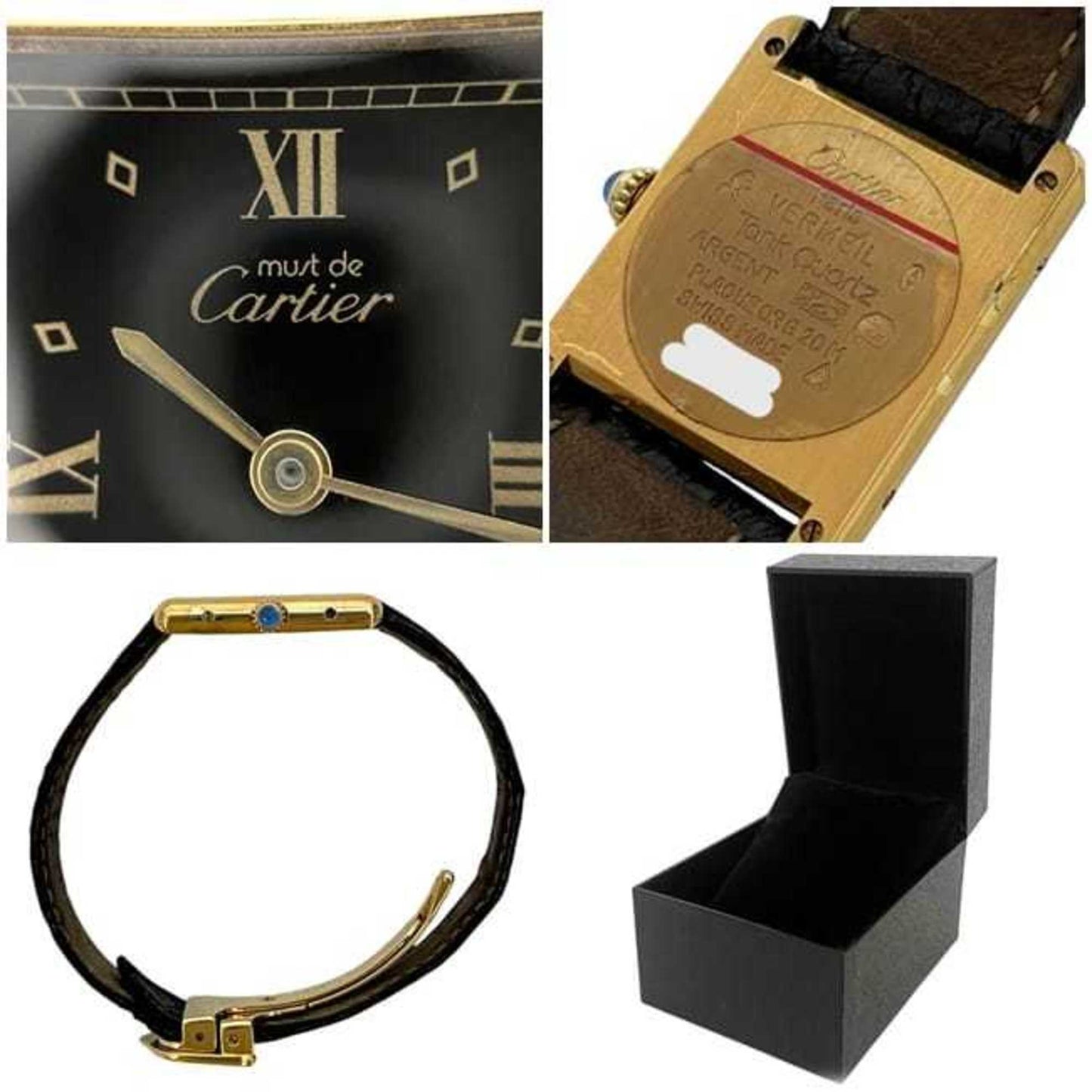 Cartier Must Tank Lm Vermeil Watch F-24337 Black Gold W1001254 Stainless Steel Gp Leather Quartz