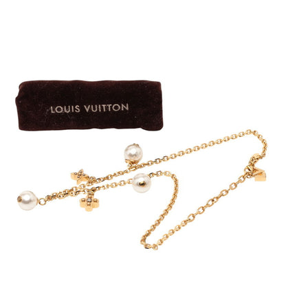 Louis Vuitton Charmy Pearl Monogram Flower Pendant Necklace M75443 Gold Plated