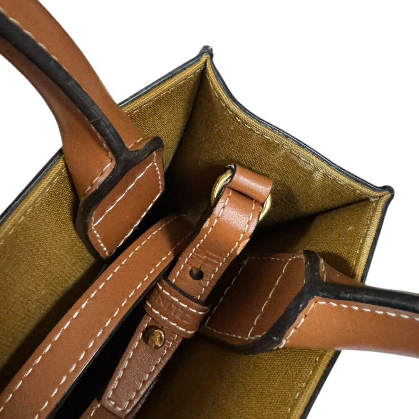 Celine Mini Vertical Cabas Triomphe Shoulder Bag Coated Canvas 194372 Brown
