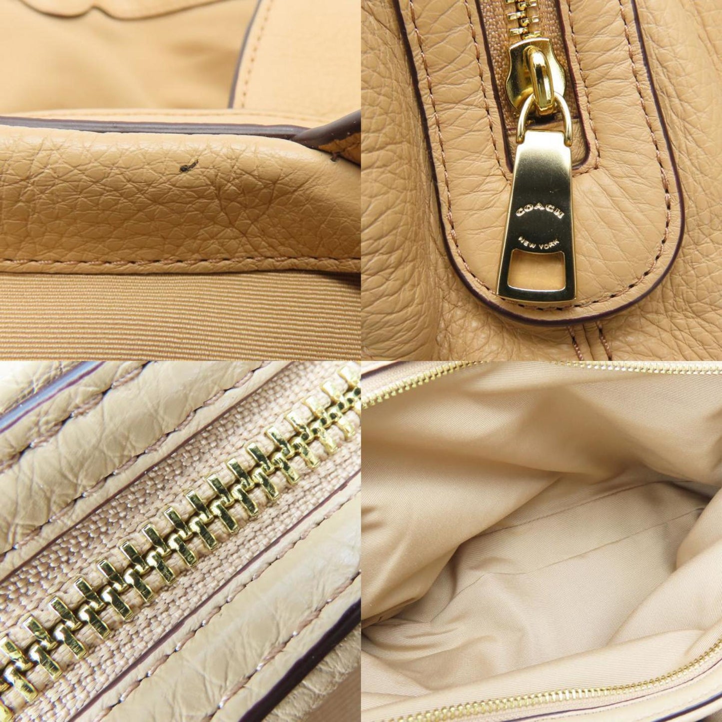 Coach Tote Bag F57545 Leather Pink Beige