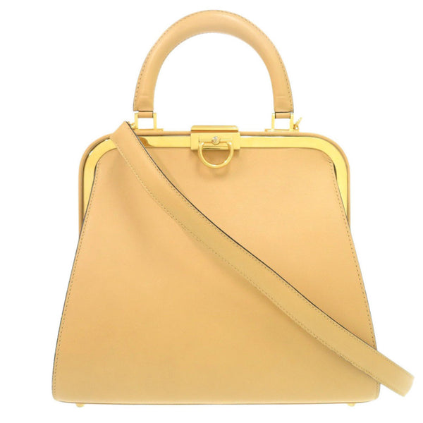 Christian Dior Vintage Leather Beige Shoulder Bag With Gold Hardware And Clasp Closure