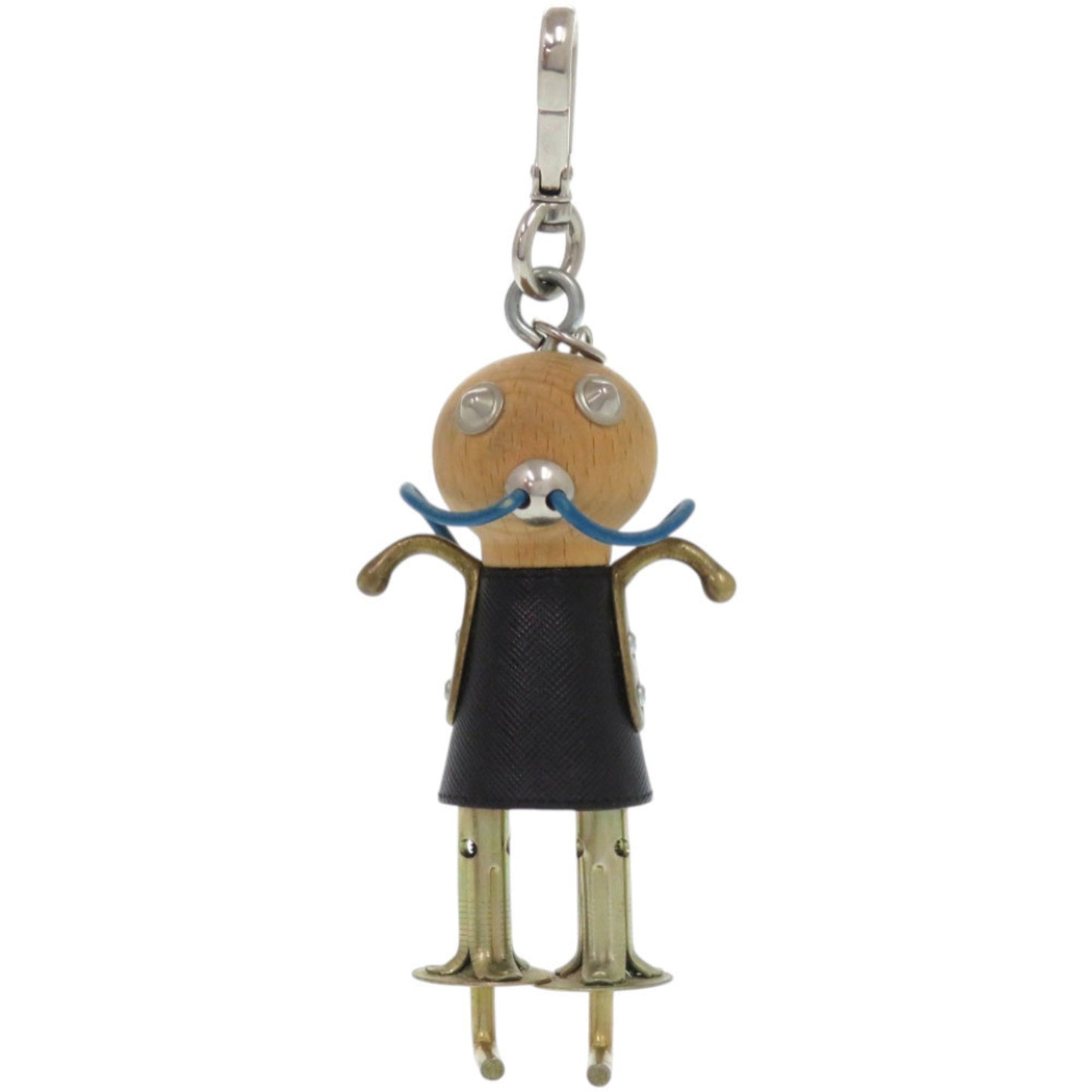 Prada Robot Leather Wood Metal Black Keychain 1707 Prada
