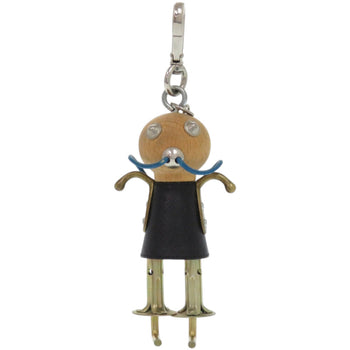 Prada Robot Leather Wood Metal Black Keychain 1707 Prada