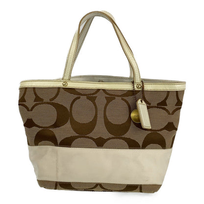 Coach Signature Beige White Gold Hardware Leather Canvas B0767-10123 Tote Bag Handbag