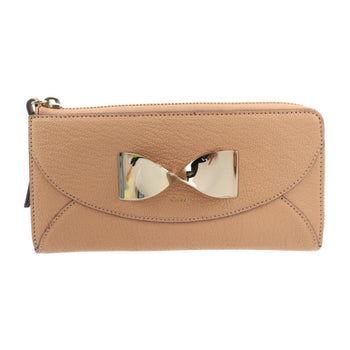 Chlo Chloe Twisted Bow Long Wallet 3P0762 Leather Beige Gold Hardware L-Shaped Zipper