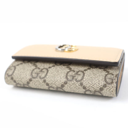 Gucci 795649 Double G Key Case In Beige Leather And Gg Supreme Canvas