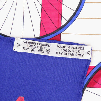 Hermes Herms Carr 90 Les Becanes Bicycle Silk Blue Scarf Muffler 0141