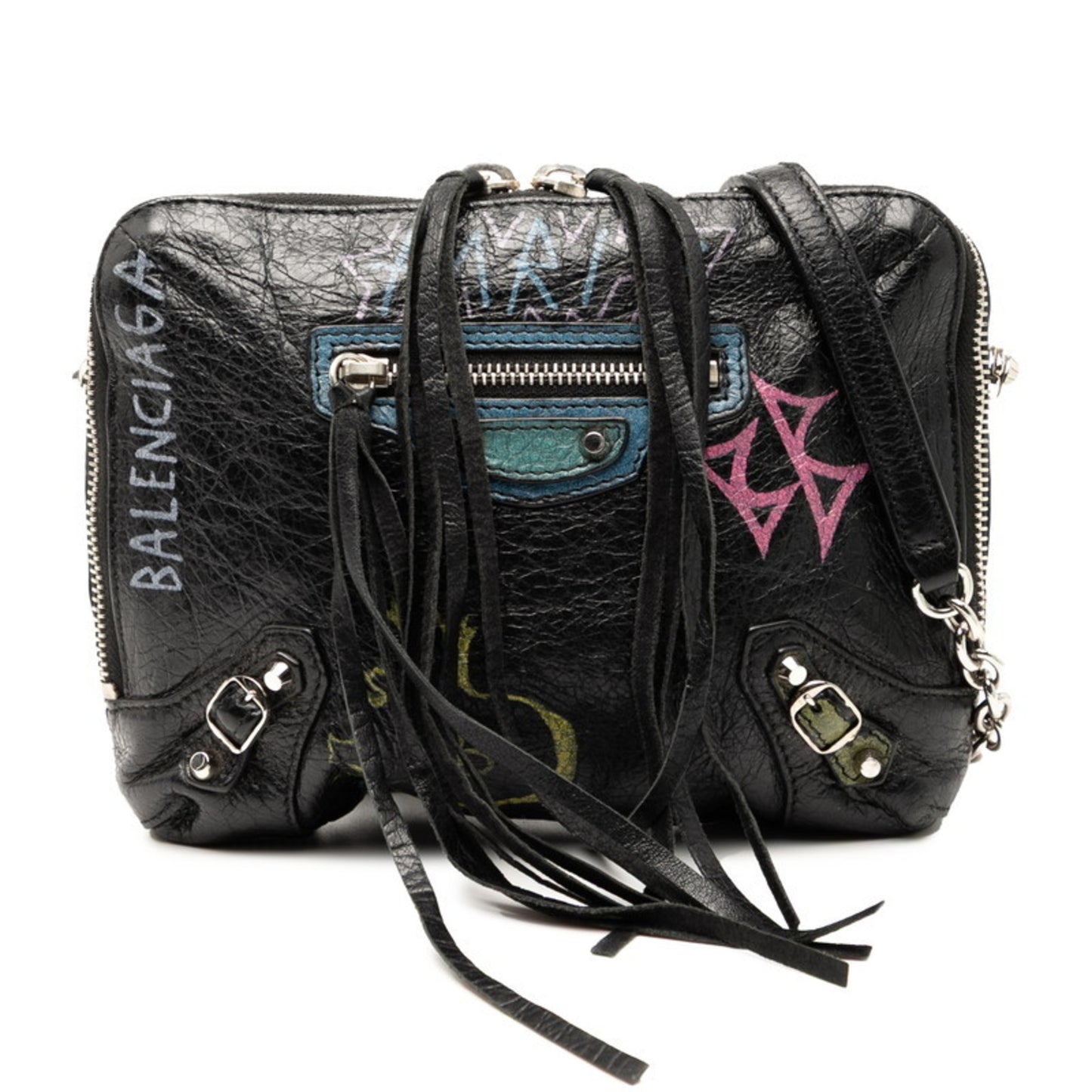 Balenciaga Graffiti Chain Shoulder Bag 500800 Black Leather