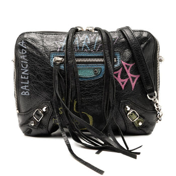Balenciaga Graffiti Chain Shoulder Bag 500800 Black Leather