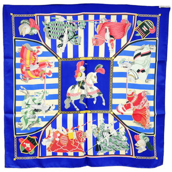 Hermes Scarf Muffler Carre 90 Silk Blue Multicolor Helmes Chocs En Plumes Feather Clash Knight