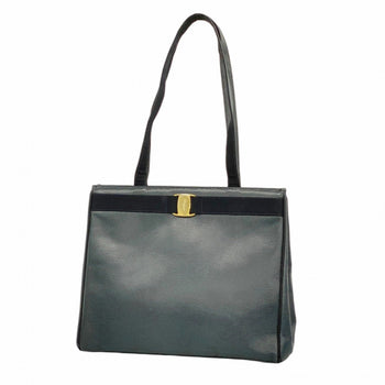 Salvatore Ferragamo Vara Leather Shoulder Bag In Navy Blue