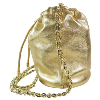 Ralph Lauren Women'S Gold Leather Drawstring Shoulder Bag With Chain Strap