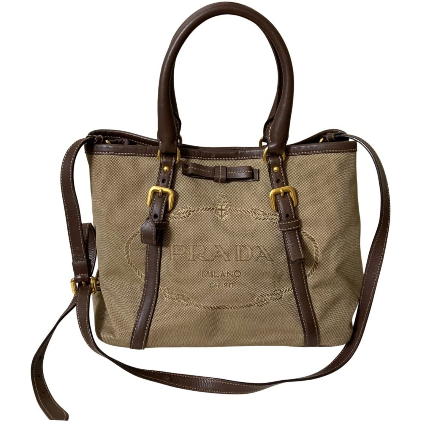 Prada Prada Canvas 2-Way Tote Bag/Handbag Bn1841 Khaki Brown