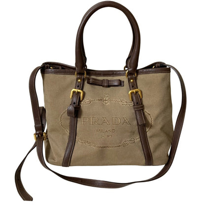 Prada Prada Canvas 2-Way Tote Bag/Handbag Bn1841 Khaki Brown