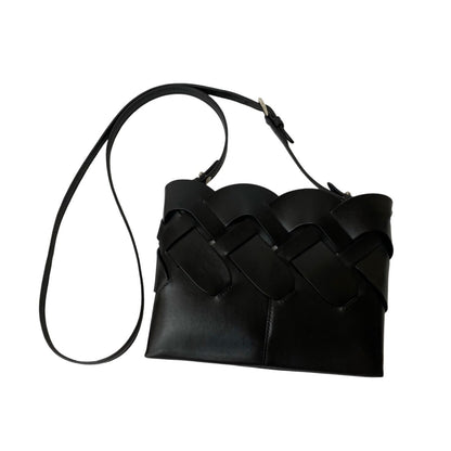 Prada Prada Logo Vitello Intrecciato Leather Shoulder Bag/Pochette/Sacoche In Black 28364