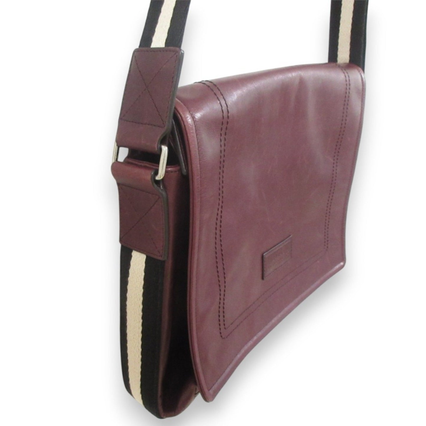Bally Tepolt Leather Flap Messenger Shoulder Bag Burgundy Red