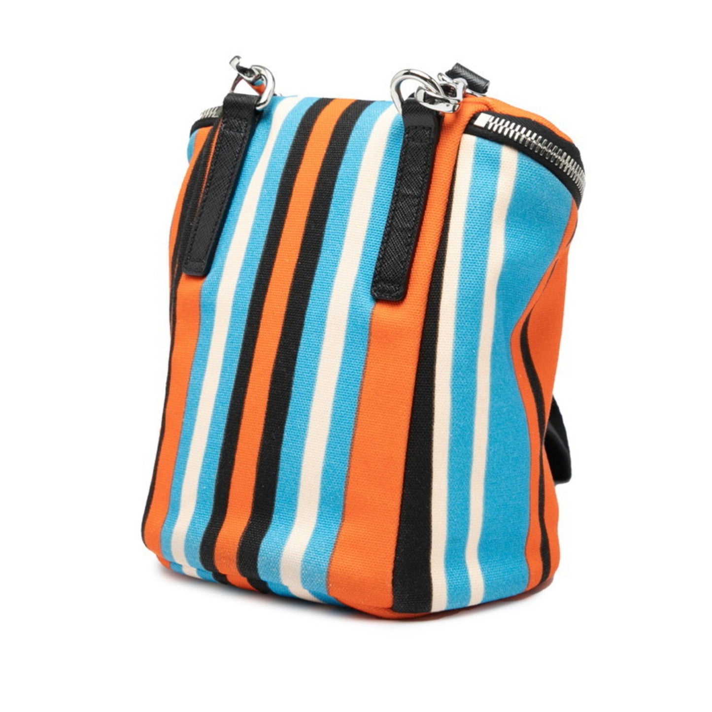Prada Triangle Logo Plate Striped Shoulder Bag 2Vh147 Orange Black Multicolor Canvas Leather