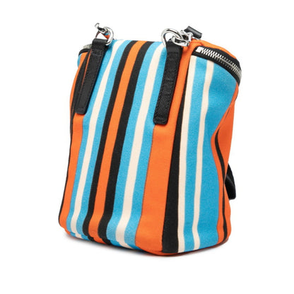 Prada Triangle Logo Plate Striped Shoulder Bag 2Vh147 Orange Black Multicolor Canvas Leather