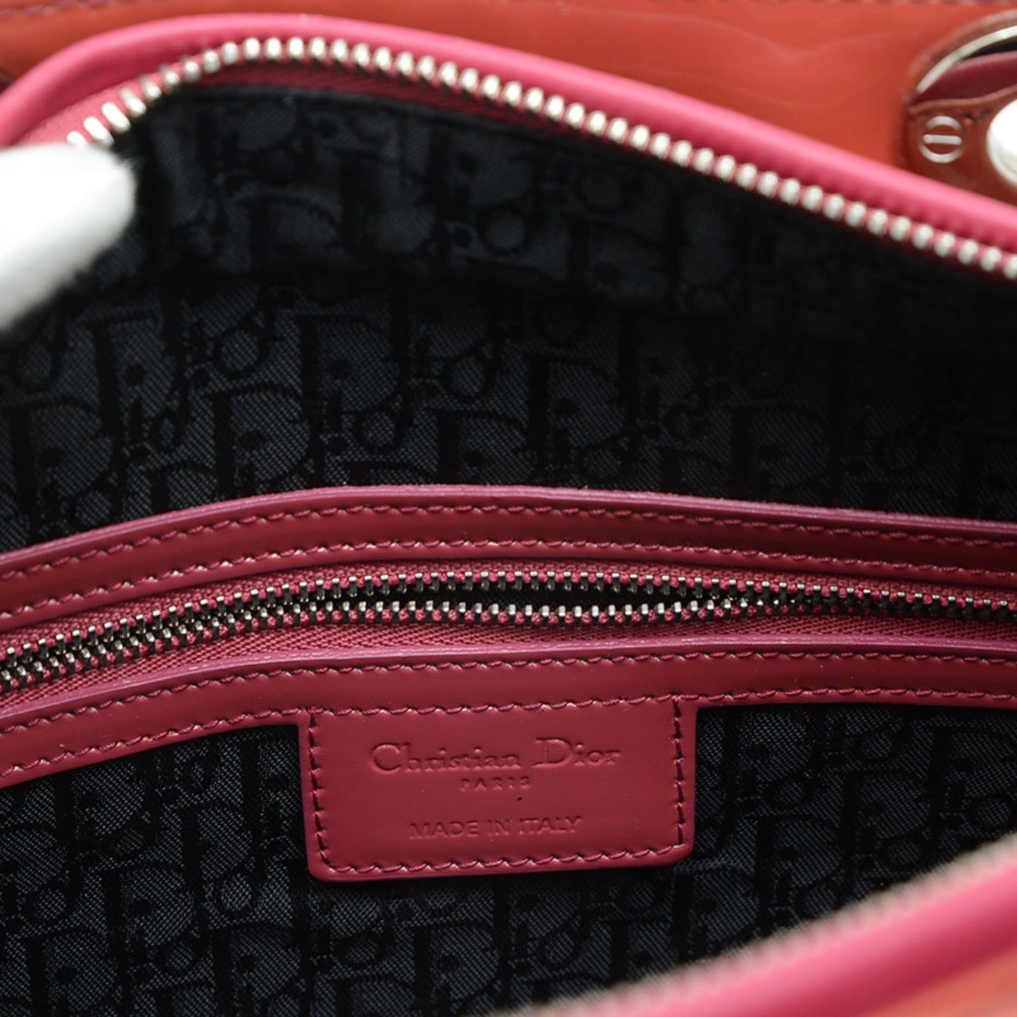Christian Dior Dior Lady Cannage Large 2Way Bag Handbag Patent Red Bp
