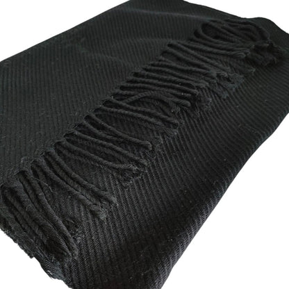 Prada Prada Wool Logo Embroidered Fringe Scarf/Stole In Black