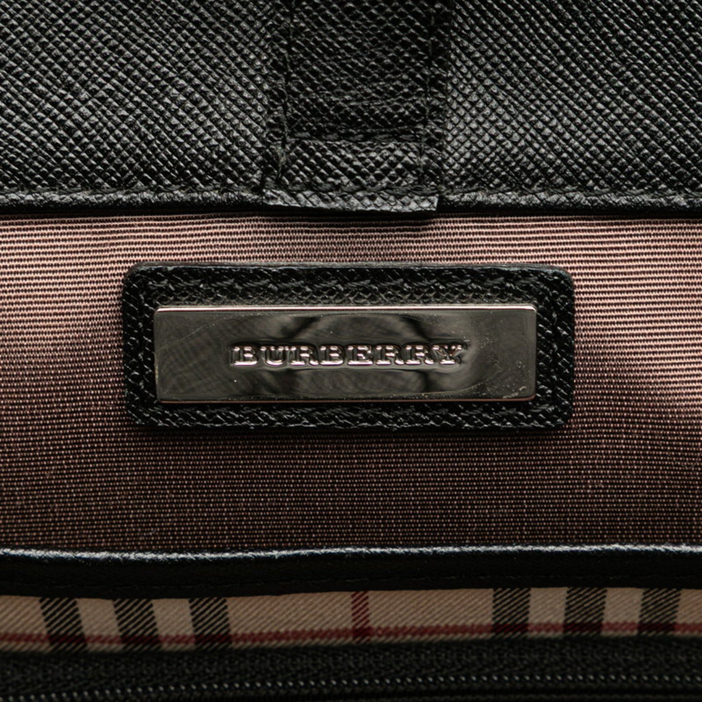 Burberry Nova Check Handbag Tote Bag Black Leather