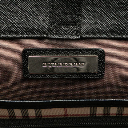 Burberry Nova Check Handbag Tote Bag Black Leather